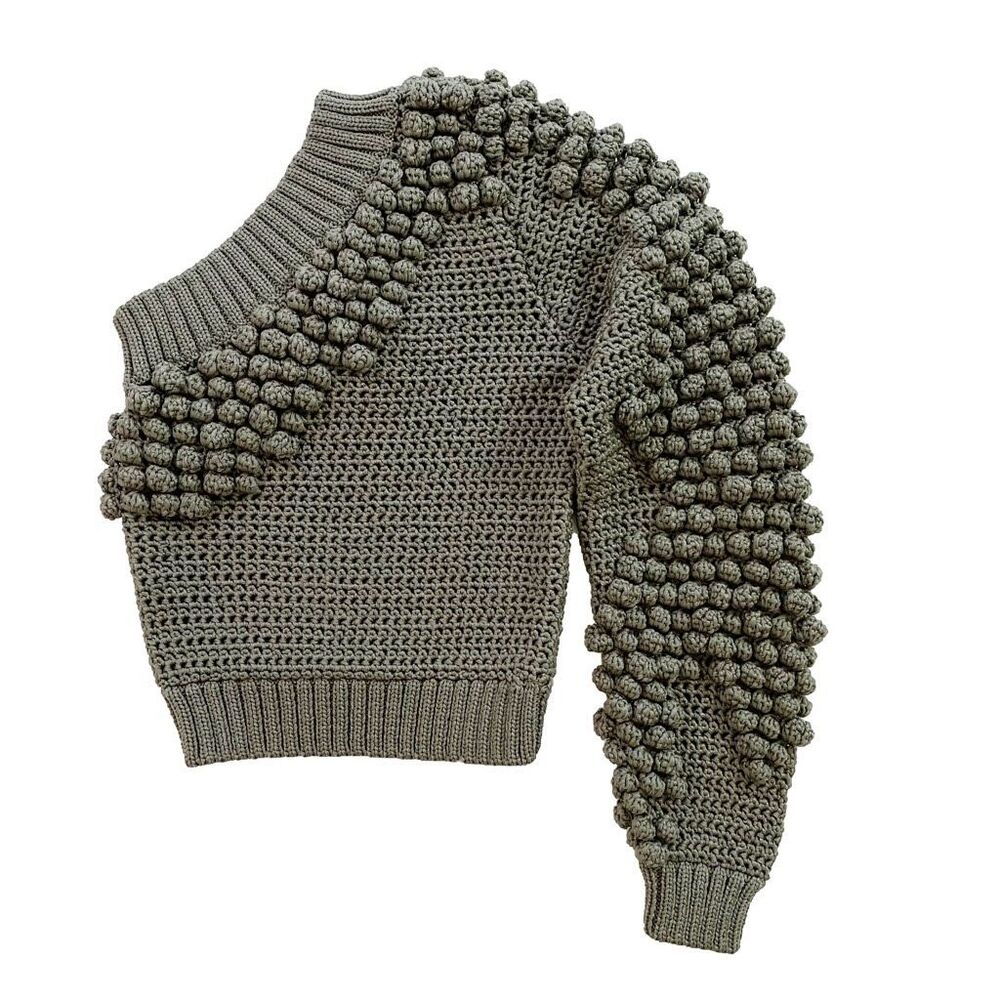 Helmut Lang Pom-Pom Off Shoulder Top Pullover Sweater Hunter Sage Green XS NWOT